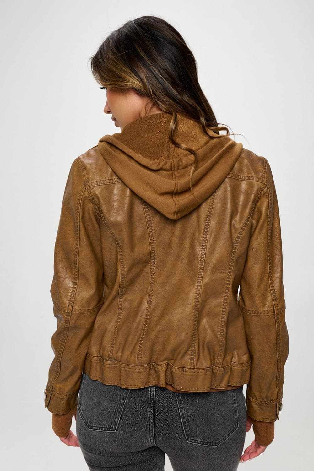 Hooded double zip jacket - vegan leather - Love Salve
